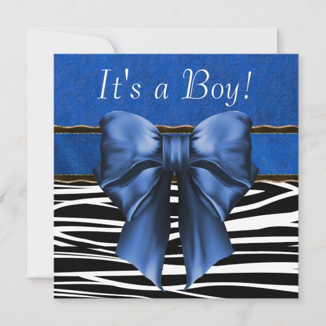 Convites Chá de Bebê Zebra Azul Real (Frente)