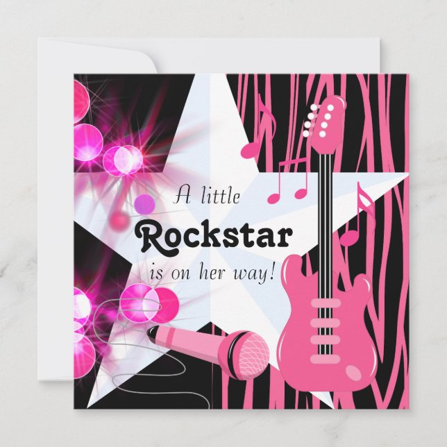 Convites Chá De Bebê Zebra Rockstar, Rosa Quente (Frente)