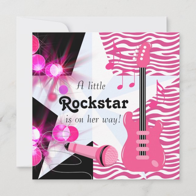 Convites Chá De Bebê Zebra Rockstar, Rosa Quente (Frente)