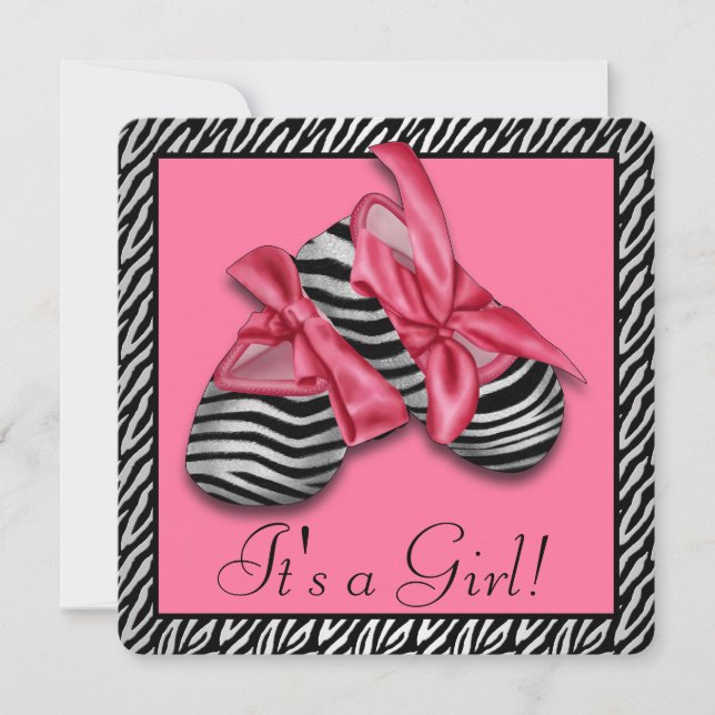 Convites Chá de Bebê Zebra Rosa (Frente)