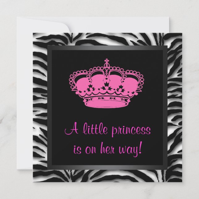 Convites Chá de Bebê Zebra Rosa Quente da Princesa (Frente)