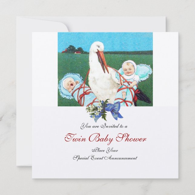 Convites CHÁ DE BEBÊS TWIN , metálico de champanhe (Frente)