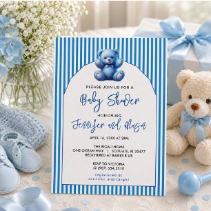 Convites Chá de Bebezinho do Urso Cinzento Azul
