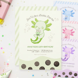 Convites Chá de Boba de Bolha de Axolote Verde Aniversário