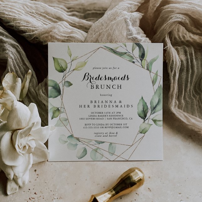 Convites Chá de Brunch Elegante Geométrico Dourado Bridesma (Criador carregado)