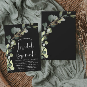 Convites Chá de Brunei Preto-Branco Eucalyptus