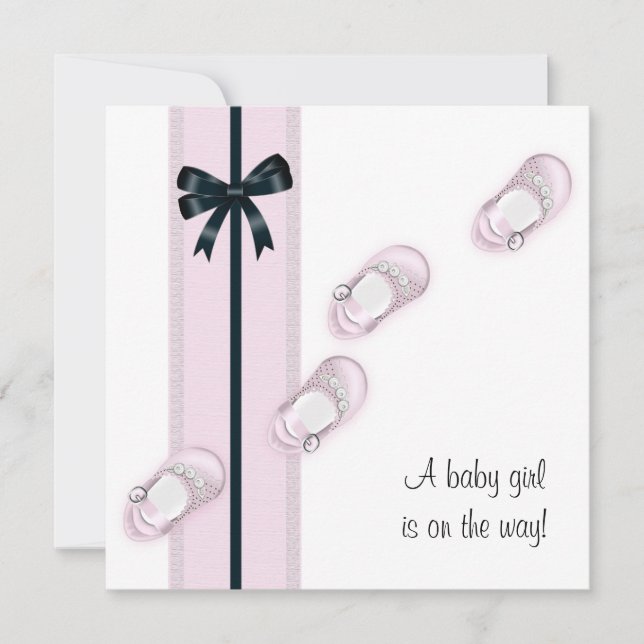 Convites Chá de Calçados para bebês, rosa e preto (Frente)