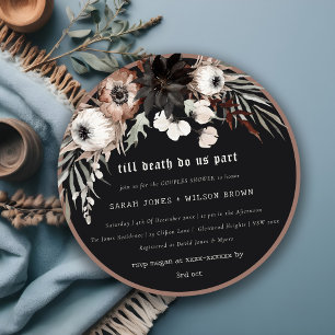 Convites Chá de Casais Botânicos Pretos para Ferrugem Boho