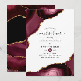 Convites Chá de Casais de agata Dourada e borgonha