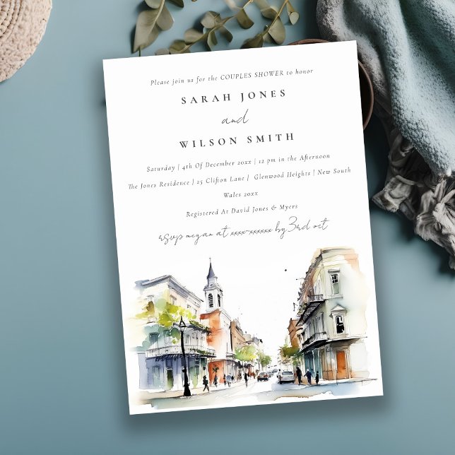 Convites Chá de Casais de Aquarela de Nova Orleans Louisian (Criador carregado)