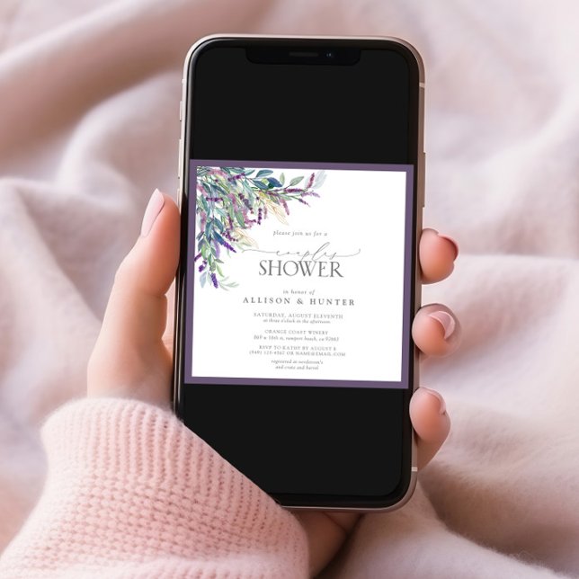 Convites Chá de Casais de Aquarela Floral de Lavanda Elegan (Criador carregado)