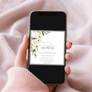 Convites Chá de Casais de Aquarela Verde de Cinza Branca El