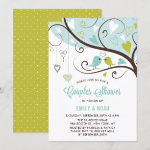 Convites Chá de Casais de Aves de Amor Azul e Chartreuse