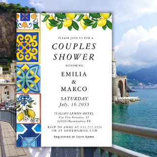 Convites Chá de Casais de Azulejos italianos Lemon Summer