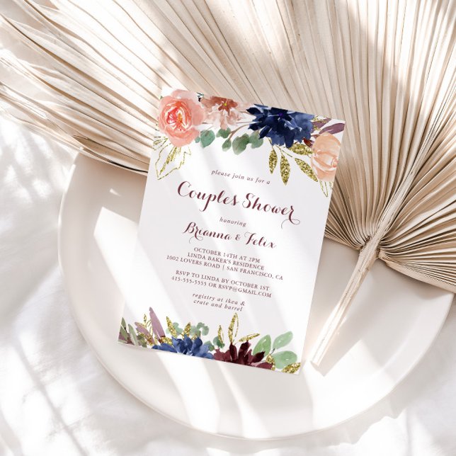 Convites Chá de Casais de Caligrafia de Folhas Douradas Rus (Criador carregado)