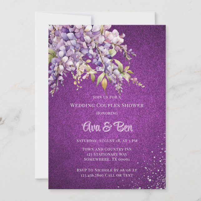 Convites Chá de Casais de Casamento com Glitter Purple Wist (Frente)