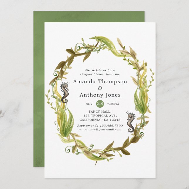 Convites Chá de Casais de Casamento de Algas Marítimas Náut (Frente/Verso)