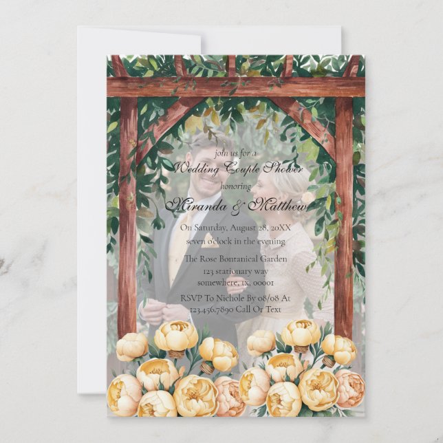 Convites Chá de Casais de Casamento de Foto Amarelo-Arch Ma (Frente)