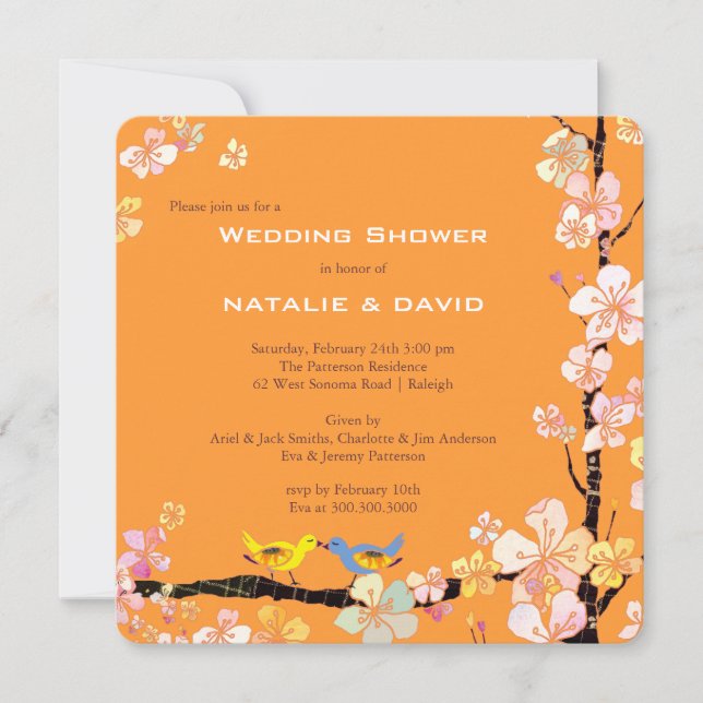 Convites Chá de Casais de Casamento de Pássaros de Beijo (Frente)