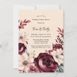 Convites Chá de Casais de Casamento de Rosas de Borgonha e 