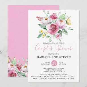 Convites Chá de Casais de Casamento Floral Amarelo-Cor-de-R
