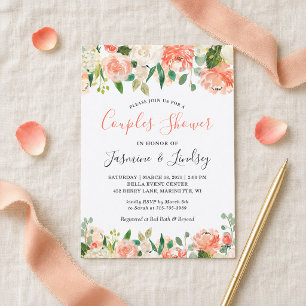 Convites Chá de Casais de Casamento Floral de Peach e Cora