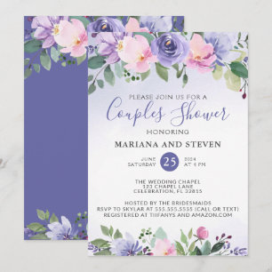 Convites Chá De Casais De Casamento Floral Rosa Periwinkle