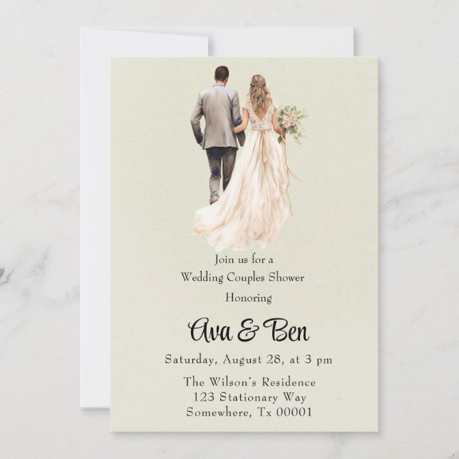 Convites Chá de Casais de Casamento Verde Claro e de Noite (Frente)