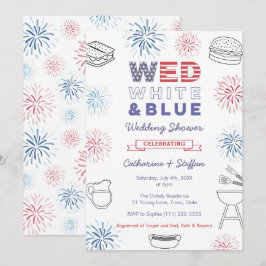 Convites Chá de Casais de Cookout Azul Branco do Fireworks