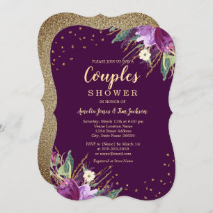 Convites Chá de Casais de Flor Puro Dourado com Aquarela