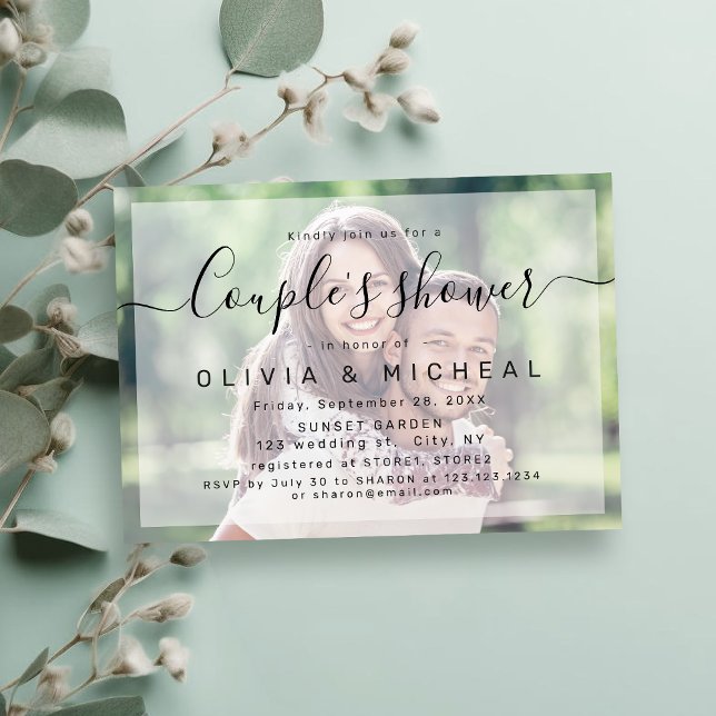 Convites Chá de casais de fotos simples e elegante (Modern simple elegant script photo couples shower invitation)