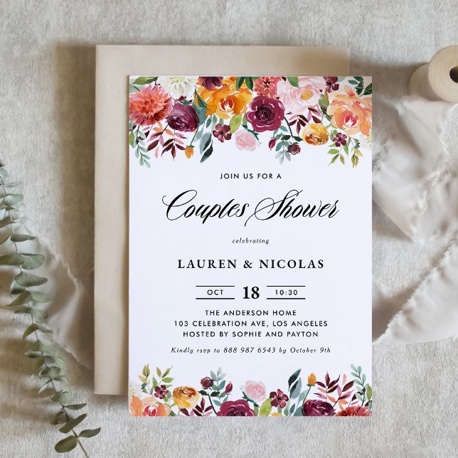 Convites Chá de Casais de Garland do Autumn Blooms (Criador carregado)