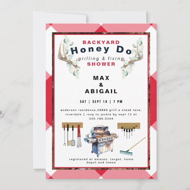 Convites Chá de Casais de Grelha e Fixação Vermelhas (Frente)