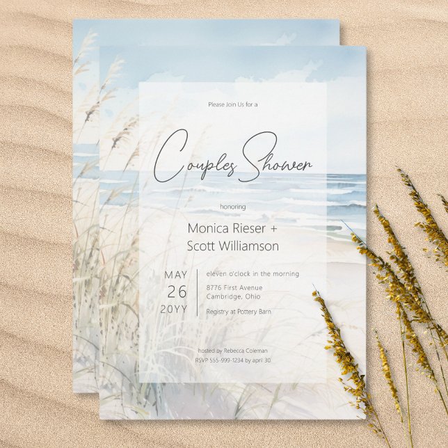 Convites Chá de Casais de praia com Aquarela Moderna (Modern Seaside Watercolor Beach Couples Shower Invitation)