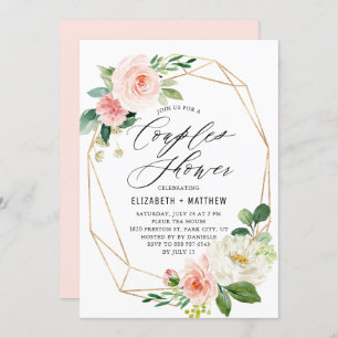 Convites Chá de Casais de Quadros Rosa Cor-de-rosa Dourado 