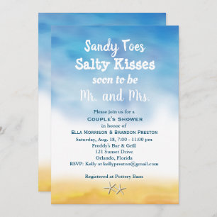 Convites Chá de Casais de Sandy Toes com Aquarelas - céu e
