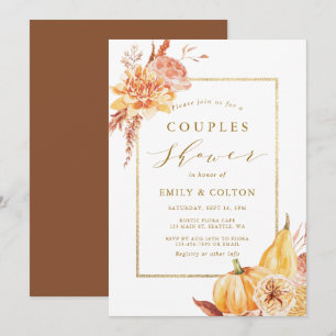 Convites Chá de Casais Dourados Florais para Aquarelas de 