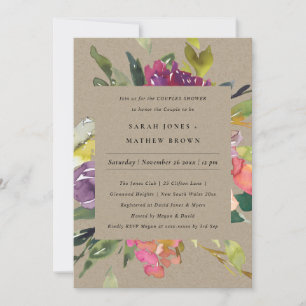 Convites Chá DE CASAIS FLORAIS AMARELO DE KRAFT BLUSH BURG