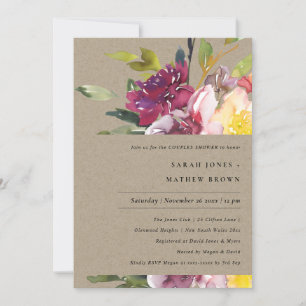 Convites Chá DE CASAIS FLORAIS AMARELO DE KRAFT BLUSH BURG