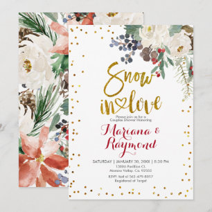 Convites Chá de Casais Florais de Natal Branco