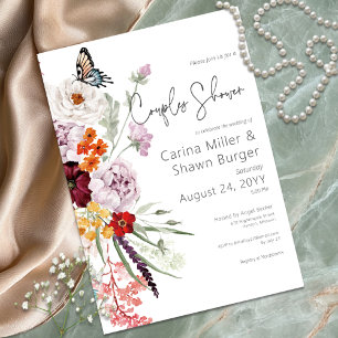 Convites Chá de Casais Florais Pastel & Burgundy Blooms