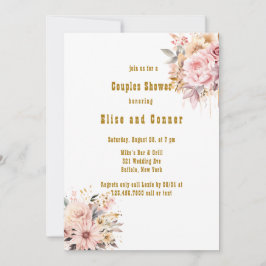 Convites Chá de Casais Florais, rosa e Dourado