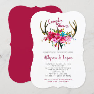 Convites Chá de Casais Florais Rosa-Rosa Boho Antlers Fuchs