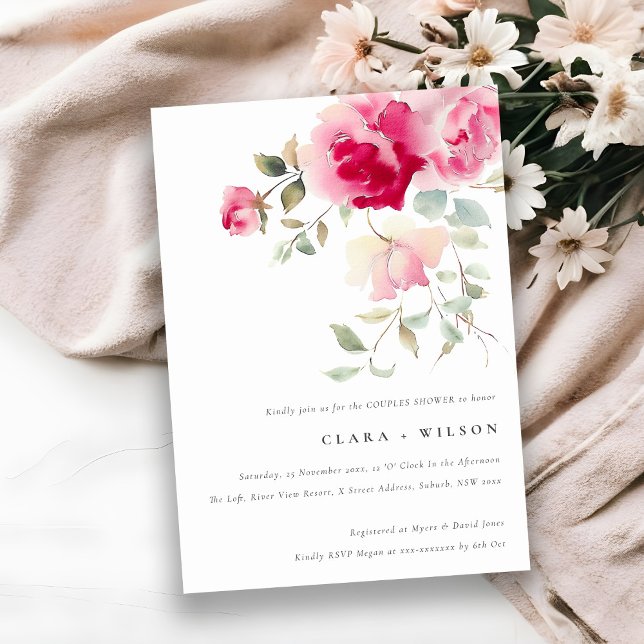 Convites Chá de Casais Florais Rosa Rosa Rosa Rosa Brilhant (Criador carregado)