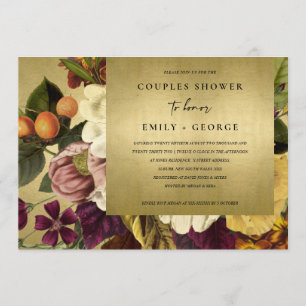 Convites Chá DE CASAIS FLORÍVEIS DE BURGUNDY VINTAGEM DOURA