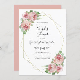 Convites Chá de Casais Geométricos Florais Dusty Pink Boho