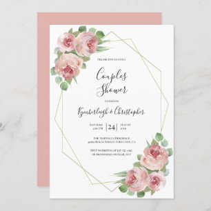 Convites Chá de Casais Geométricos Florais Dusty Pink Boho