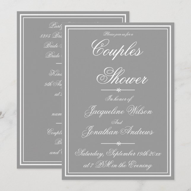 Convites Chá de Casais Personalizados Simples e Clássico El (Frente/Verso)