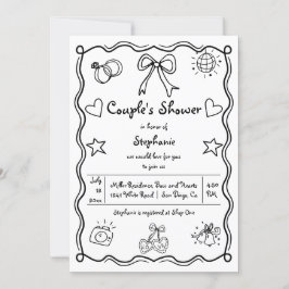 Convites Chá de casal branco desenhado à mão