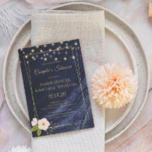 Chá de Casal com Moldura Dourada e Floral Azul Mar